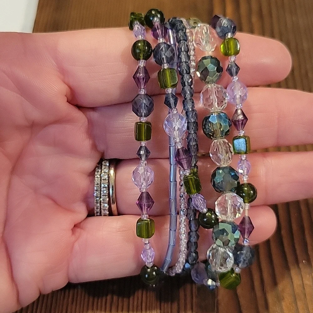 Beaded Braclet Set‎ Purple
